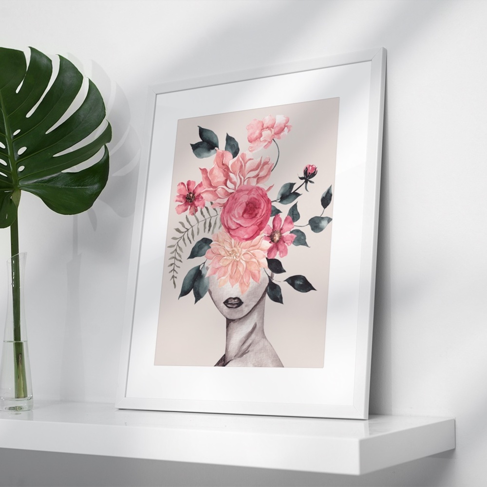 Watercolor Floral Woman Portrait Wall Art Illustration Print Poster Unframed - Picture 9 of 17